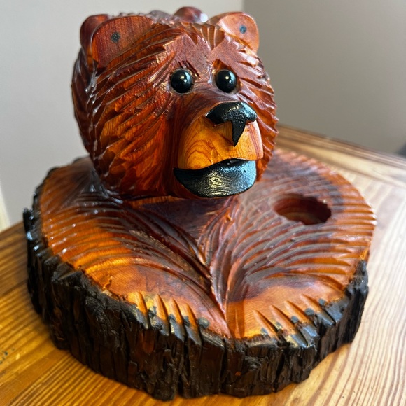 ๐ป ๐ป 2 BEARS CARVING SCULPTURE Handmade Chainsaw Napkin, Salt & Pepper Holder! - Picture 3 of 8